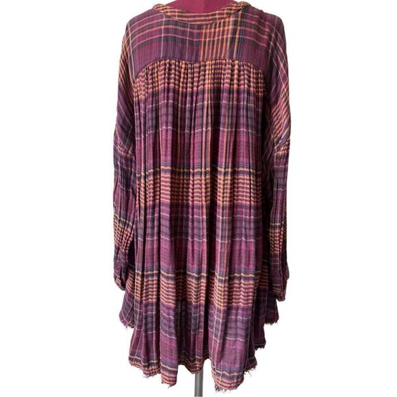 Free People Come On Over Button Down Plaid Top size L Lagenlook Boho Relaxed - Picture 3 of 12